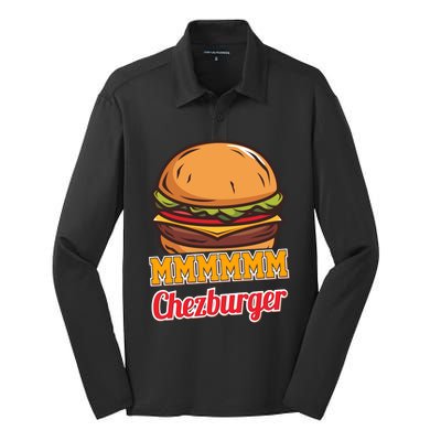 Mmmm Chezburger Funny Hamburger Outfit Hamburger Great Gift Silk Touch Performance Long Sleeve Polo