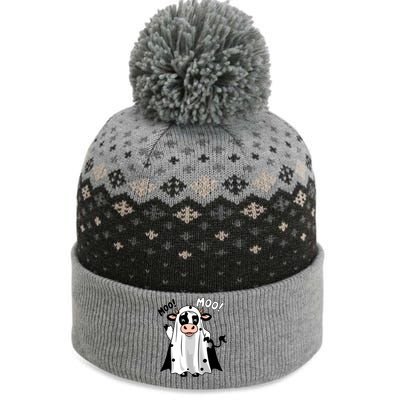 Moo! Cute Funny Cow Ghost Halloween The Baniff Cuffed Pom Beanie