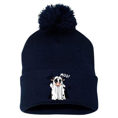 Moo! Cute Funny Cow Ghost Halloween Pom Pom 12in Knit Beanie