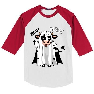 Moo! Cute Funny Cow Ghost Halloween Kids Colorblock Raglan Jersey