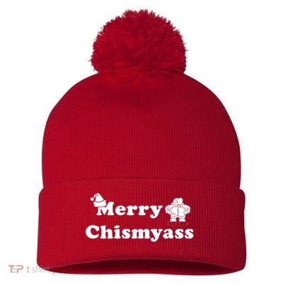 Merry Chismyass Funny Mooning Santa Pom Pom 12in Knit Beanie