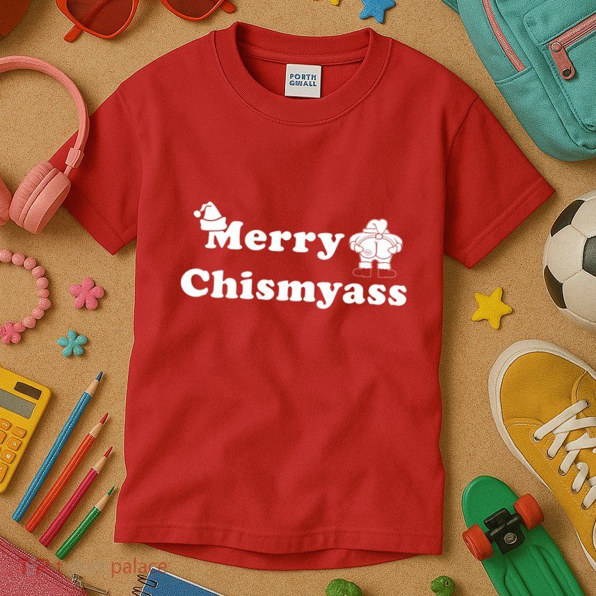 Merry Chismyass Funny Mooning Santa Kids T-Shirt