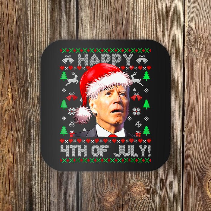 Merry Christmas Funny Joe Biden Happy 4th Of July Ugly Xmas Coaster