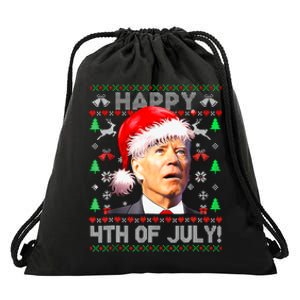 Merry Christmas Funny Joe Biden Happy 4th Of July Ugly Xmas Drawstring Bag