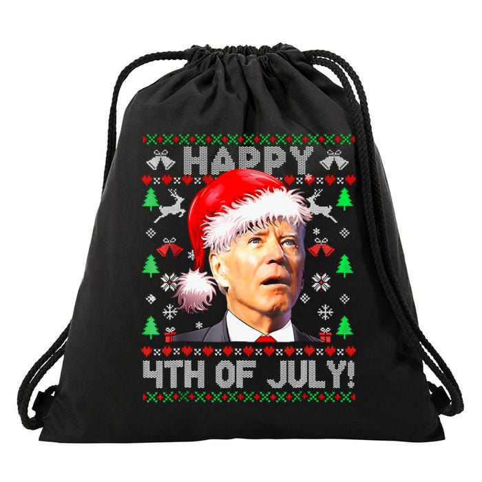 Merry Christmas Funny Joe Biden Happy 4th Of July Ugly Xmas Drawstring Bag