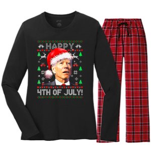 Merry Christmas Funny Joe Biden Happy 4th Of July Ugly Xmas Women's Long Sleeve Flannel Pajama Set 