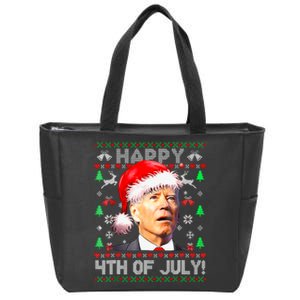 Merry Christmas Funny Joe Biden Happy 4th Of July Ugly Xmas Zip Tote Bag