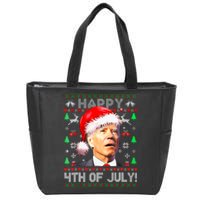 Merry Christmas Funny Joe Biden Happy 4th Of July Ugly Xmas Zip Tote Bag