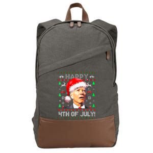 Merry Christmas Funny Joe Biden Happy 4th Of July Ugly Xmas Cotton Canvas Backpack