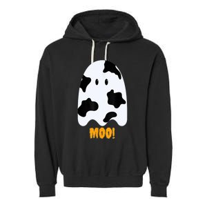 Moo! Cute Funny Cow Print Ghost Halloween Garment-Dyed Fleece Hoodie