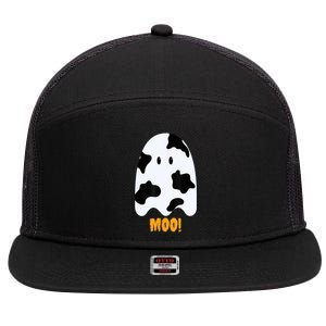 Moo! Cute Funny Cow Print Ghost Halloween 7 Panel Mesh Trucker Snapback Hat