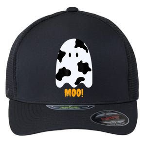 Moo! Cute Funny Cow Print Ghost Halloween Flexfit Unipanel Trucker Cap