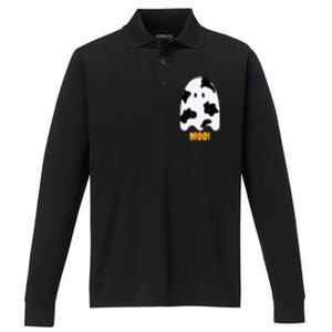 Moo! Cute Funny Cow Print Ghost Halloween Performance Long Sleeve Polo