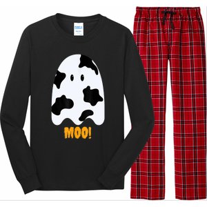 Moo! Cute Funny Cow Print Ghost Halloween Long Sleeve Pajama Set