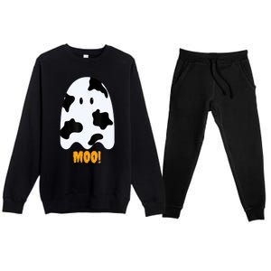 Moo! Cute Funny Cow Print Ghost Halloween Premium Crewneck Sweatsuit Set