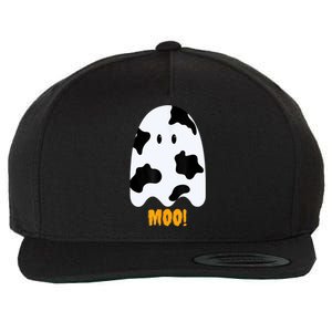 Moo! Cute Funny Cow Print Ghost Halloween Wool Snapback Cap