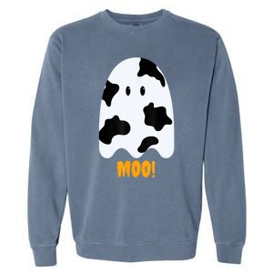 Moo! Cute Funny Cow Print Ghost Halloween Garment-Dyed Sweatshirt