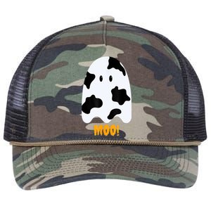 Moo! Cute Funny Cow Print Ghost Halloween Retro Rope Trucker Hat Cap