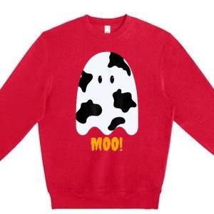 Moo! Cute Funny Cow Print Ghost Halloween Premium Crewneck Sweatshirt