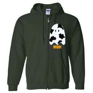 Moo! Cute Funny Cow Print Ghost Halloween Full Zip Hoodie