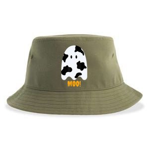 Moo! Cute Funny Cow Print Ghost Halloween Sustainable Bucket Hat