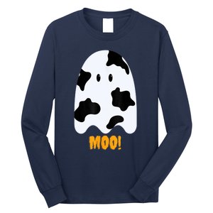 Moo! Cute Funny Cow Print Ghost Halloween Long Sleeve Shirt