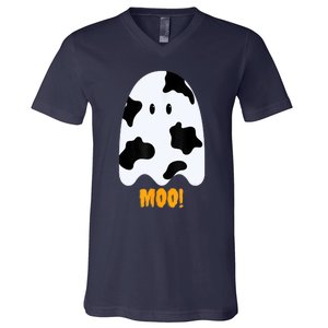 Moo! Cute Funny Cow Print Ghost Halloween V-Neck T-Shirt