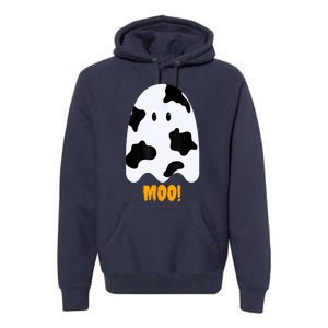 Moo! Cute Funny Cow Print Ghost Halloween Premium Hoodie