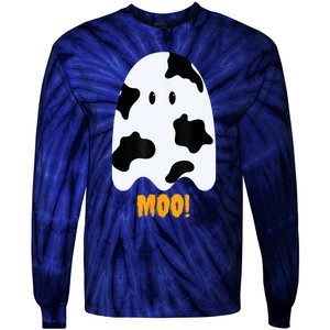 Moo! Cute Funny Cow Print Ghost Halloween Tie-Dye Long Sleeve Shirt