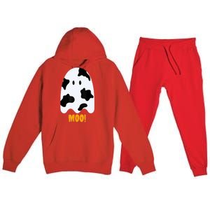 Moo! Cute Funny Cow Print Ghost Halloween Premium Hooded Sweatsuit Set