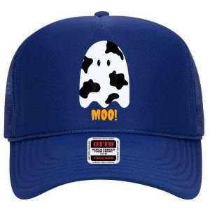 Moo! Cute Funny Cow Print Ghost Halloween High Crown Mesh Back Trucker Hat