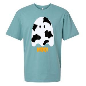 Moo! Cute Funny Cow Print Ghost Halloween Sueded Cloud Jersey T-Shirt