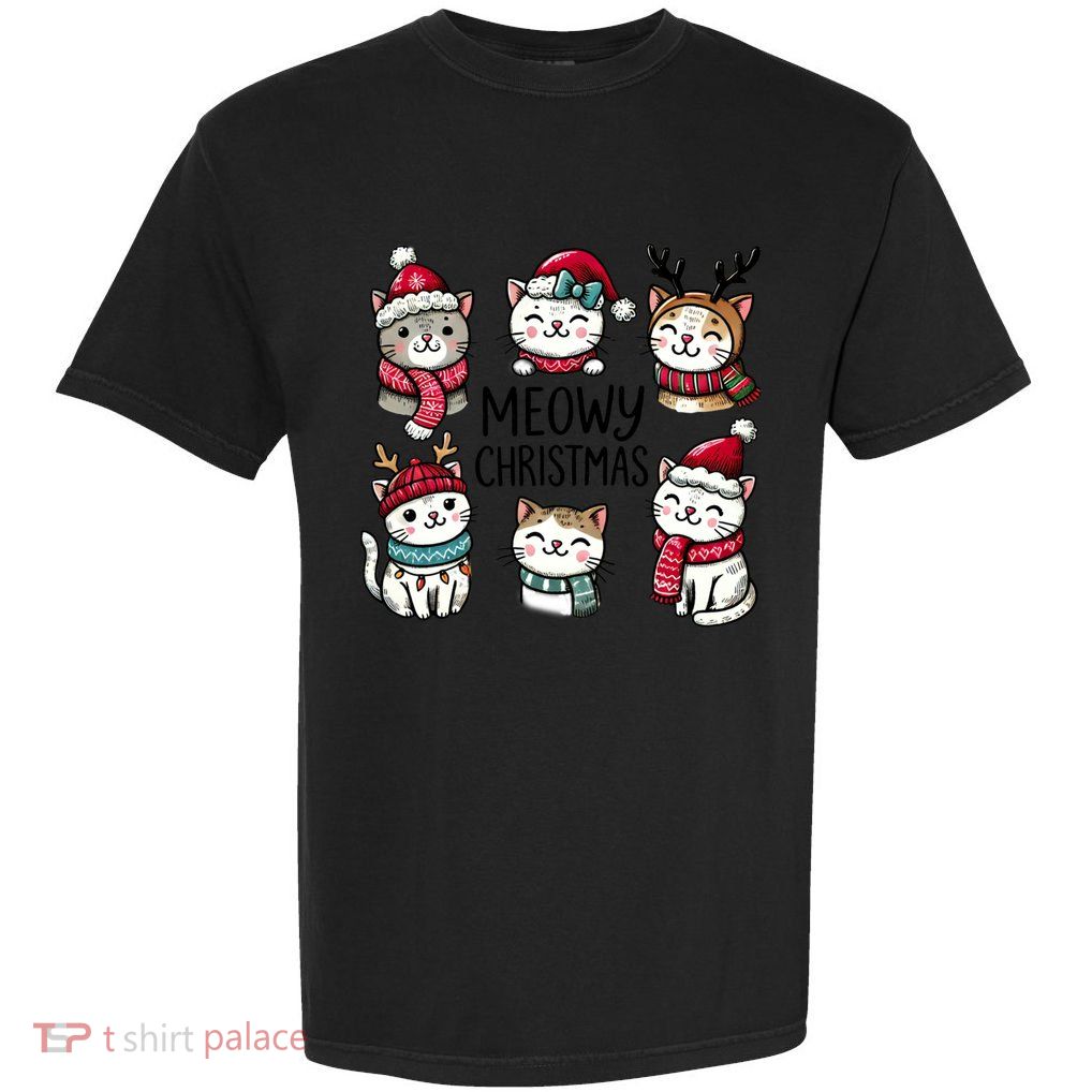 Meowy Christmas Funny Cat Lover Gift Garment-Dyed Heavyweight T-Shirt