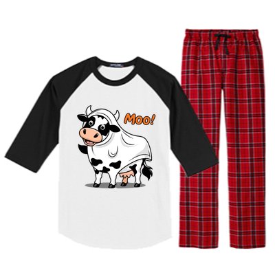 Moo! Cute Funny Cow Print Ghost Halloween Raglan Sleeve Pajama Set