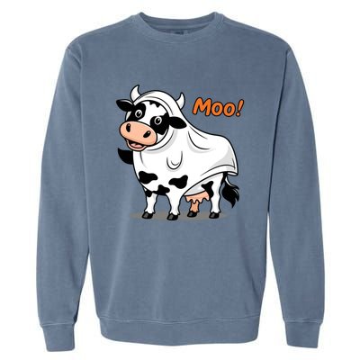 Moo! Cute Funny Cow Print Ghost Halloween Garment-Dyed Sweatshirt