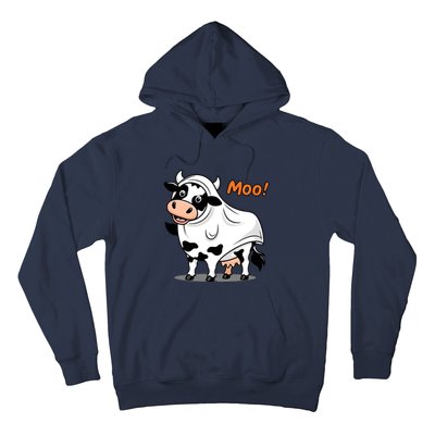 Moo! Cute Funny Cow Print Ghost Halloween Hoodie