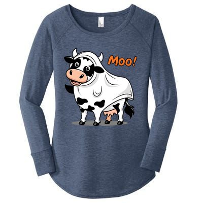 Moo! Cute Funny Cow Print Ghost Halloween Women's Perfect Tri Tunic Long Sleeve Shirt