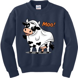 Moo! Cute Funny Cow Print Ghost Halloween Kids Sweatshirt