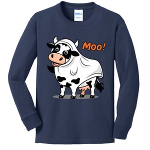 Moo! Cute Funny Cow Print Ghost Halloween Kids Long Sleeve Shirt