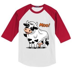 Moo! Cute Funny Cow Print Ghost Halloween Kids Colorblock Raglan Jersey