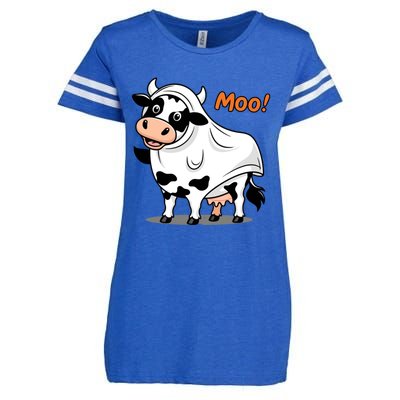 Moo! Cute Funny Cow Print Ghost Halloween Enza Ladies Jersey Football T-Shirt