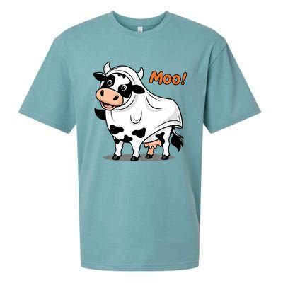 Moo! Cute Funny Cow Print Ghost Halloween Sueded Cloud Jersey T-Shirt