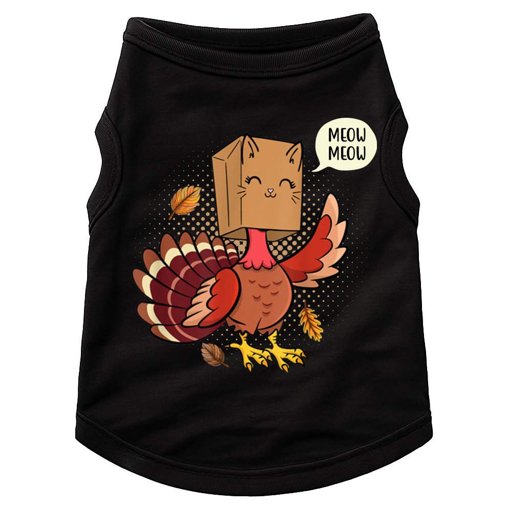 Meow Cat Funny Turkey Thanksgiving Holiday Doggie Tank