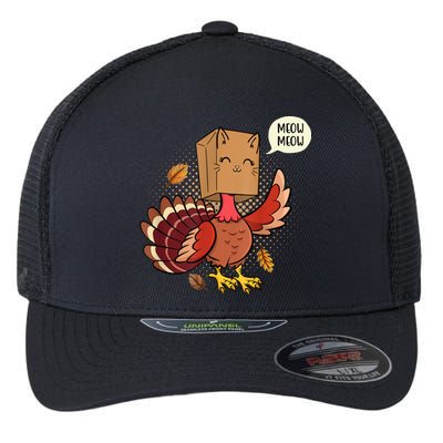 Meow Cat Funny Turkey Thanksgiving Holiday Flexfit Unipanel Trucker Cap