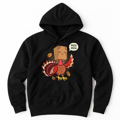Meow Cat Funny Turkey Thanksgiving Holiday Hoodie