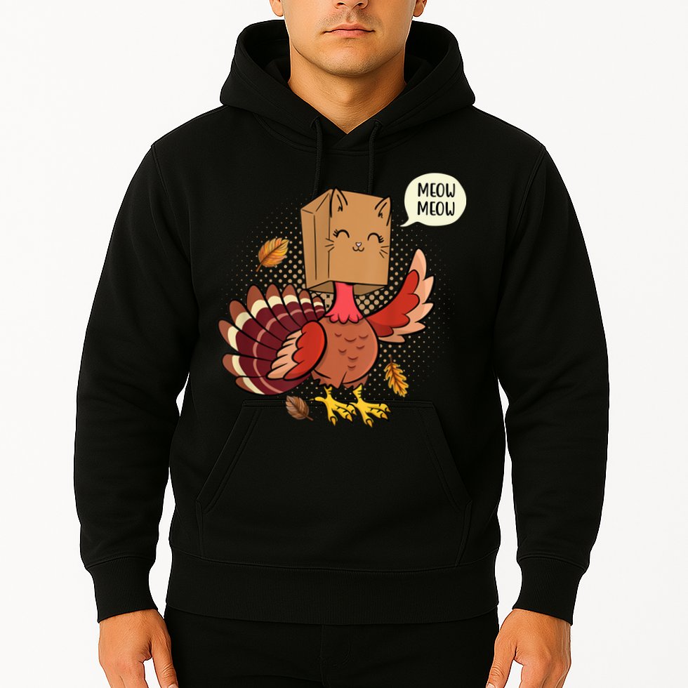 Meow Cat Funny Turkey Thanksgiving Holiday Hoodie