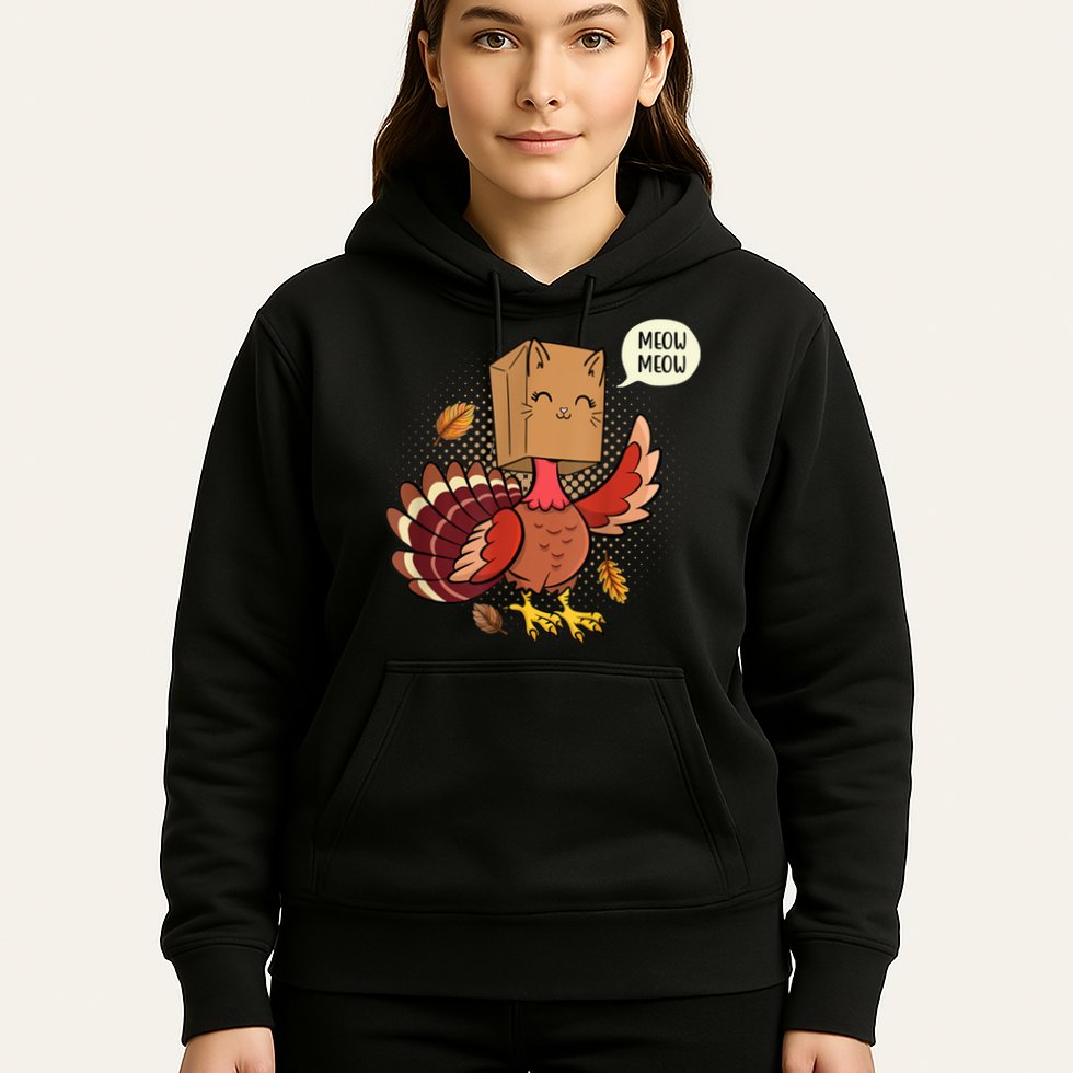 Meow Cat Funny Turkey Thanksgiving Holiday Hoodie
