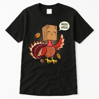 Meow Cat Funny Turkey Thanksgiving Holiday Tall T-Shirt