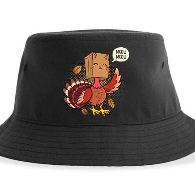 Meow Cat Funny Turkey Thanksgiving Holiday Sustainable Bucket Hat