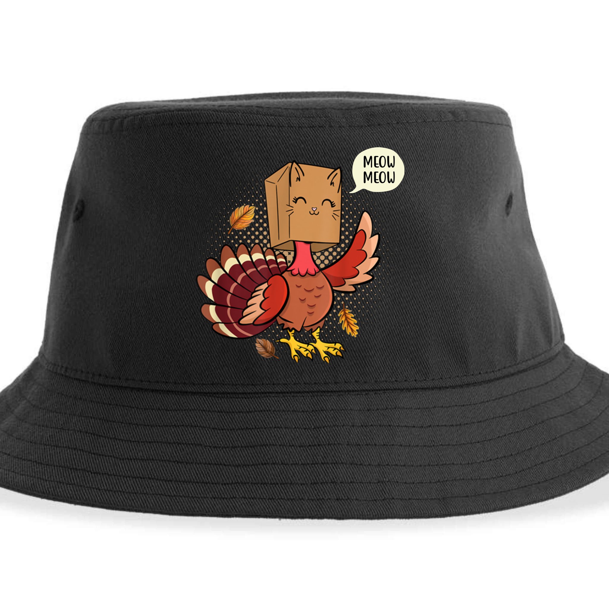 Meow Cat Funny Turkey Thanksgiving Holiday Sustainable Bucket Hat